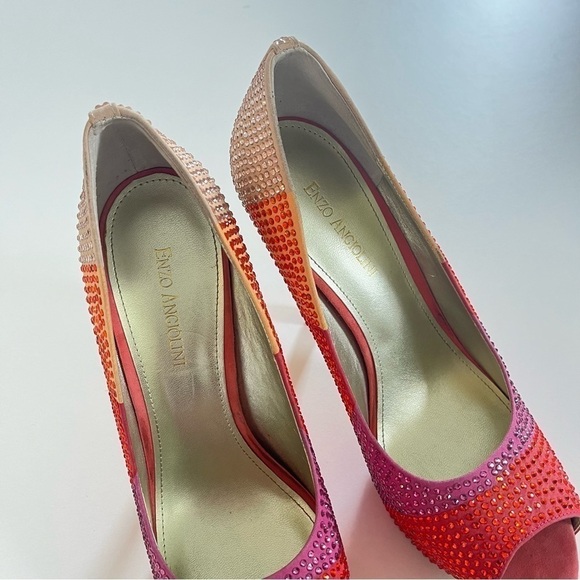 Platform Heels Enzo Angiolini 10 Barbie Peep Toe Stiletto Red Pink Orange - Picture 6 of 12